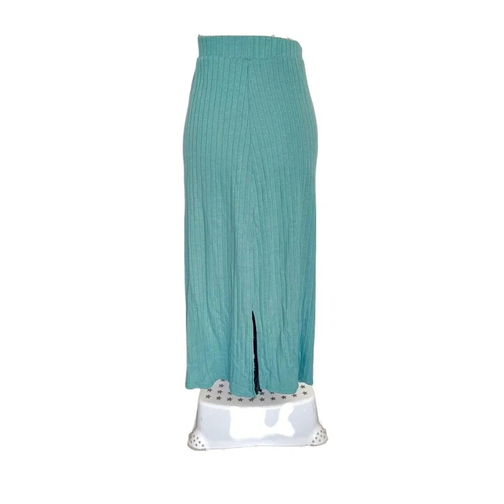 Y2K 90s Skirt Womens Long  Slit Ribbed Midi Sz Medium Baddie Knit Pencil Green